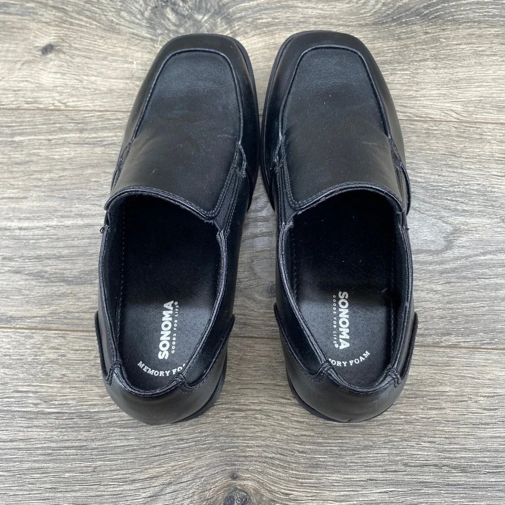 Kohls Boys Black Slip On Dress Shoes Square‎ Toe Memory Foam SNCRISTOPHER Size 4
